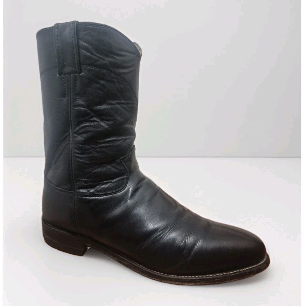 Justin 3133 Black Kipskin Roper Cowboy Boots Men's Size 11D Round Toe Leather